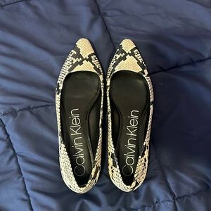 Calvin Klein Snakeskin Pointed Toe Flats